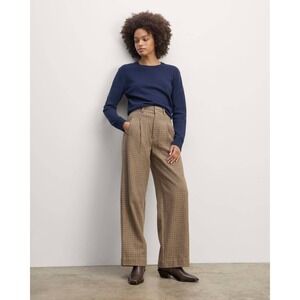 Brown Check Wide-Leg Trousers